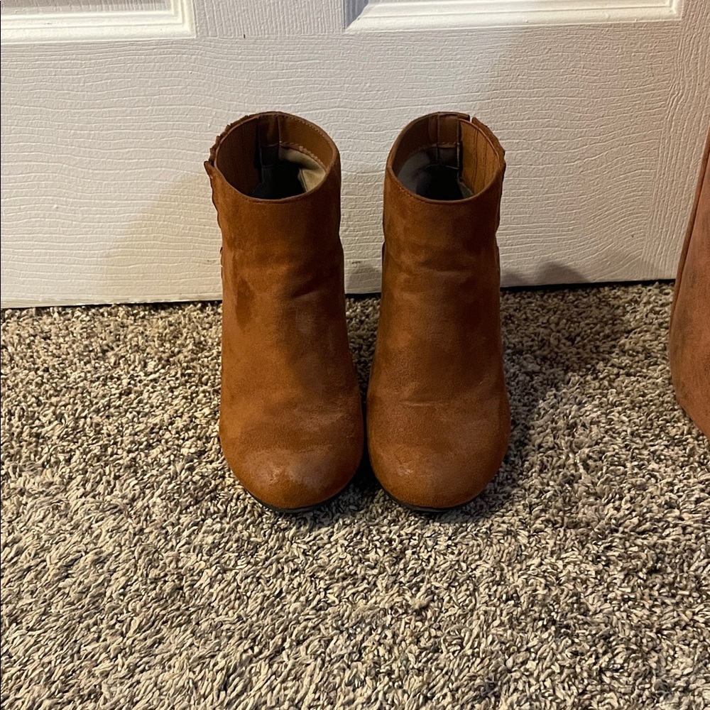 Qupid Tan Faux Suede Ankle Booties